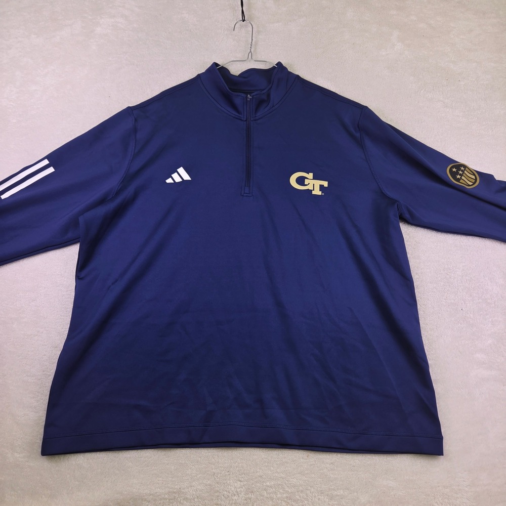 Adidas Georgia Tech Yellow Jackets Men Navy Blue Quarter Zip Pullover Large 4689